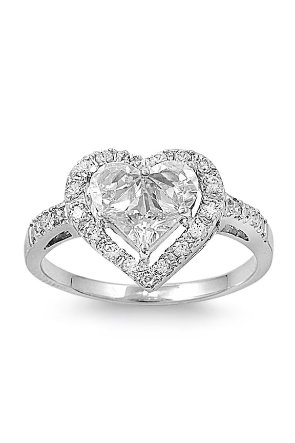 Designer Inspired Heart Center Cubic Zirconia Ring Sterling Silver 925