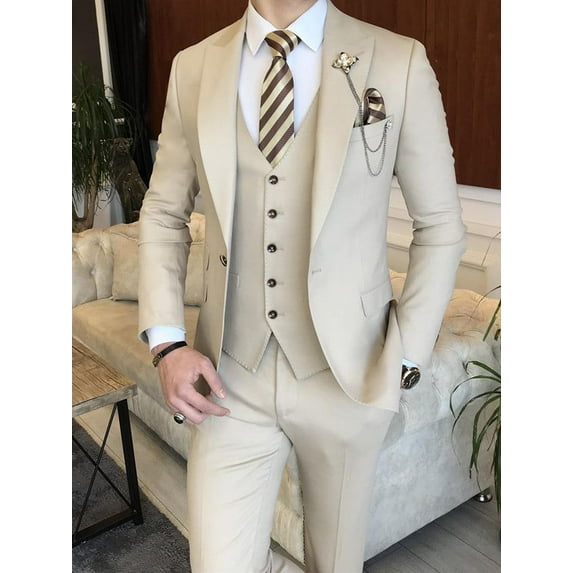 Designer Ivory party wear coat pant wedding formal 3pc suit for men