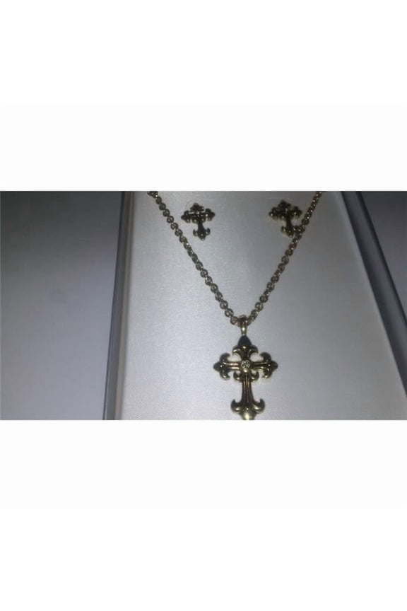 1473 Gold Cross Earring Necklace set