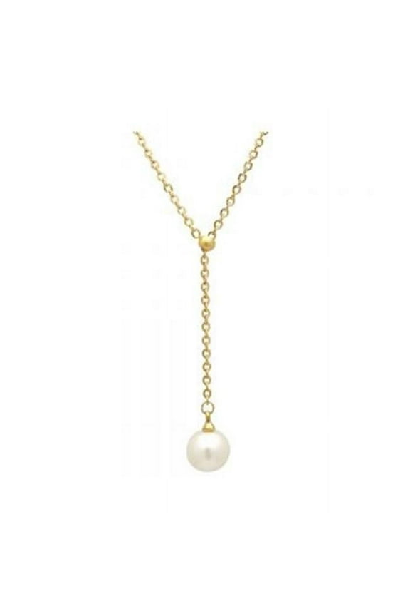 18kt Gold Plated Stainless Steel Necklace With Simulated Single Hanging Pearl