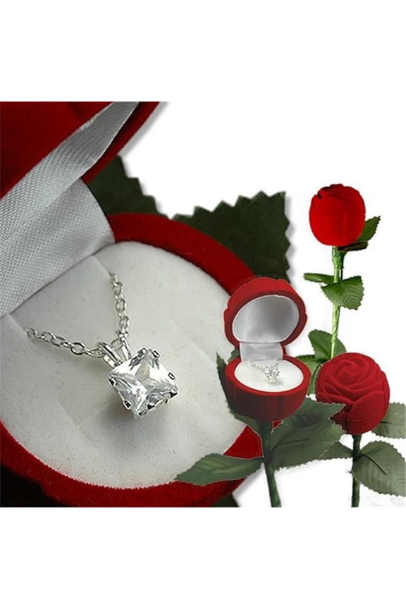 A Single Rose with Pendan Heart Cut Stone