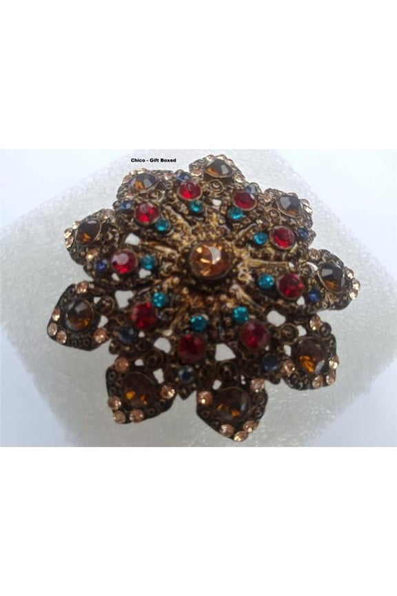 CHICOBROOCH Chicos Brooch Large Multi Colored Stone Pin Bronze Gift Boxed NWT