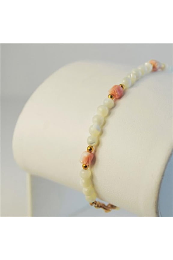 CORALBRAC Coral Tulip Bracelet Elegant Mother of Pearl beads Gold Filled 7- gemstone NWT