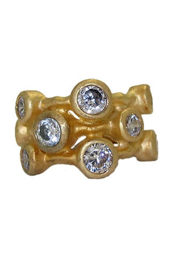 CR3375Y Clear White & Gold Designer 3 Row Ring