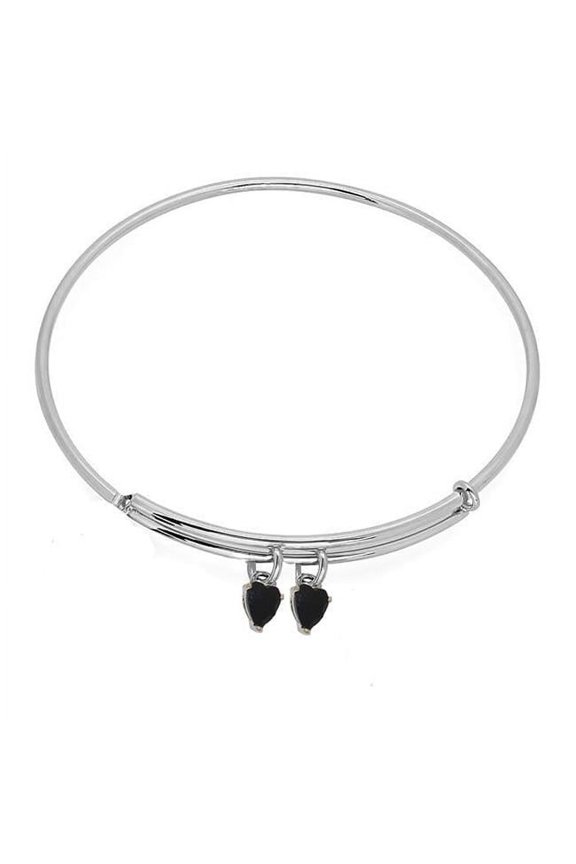 Expandble Bangle in Sterling & Crystal Heart Charm