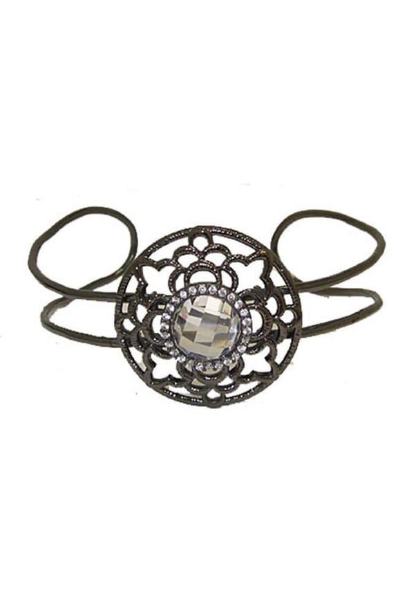 Gunmetal Cuff Wholesale Bangle Bracelet with Cz Accents - Black
