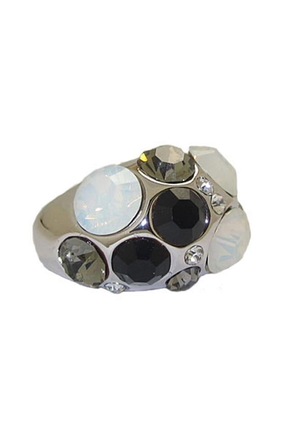 Jet Austrian Crystal Dome Ring in Rhodium