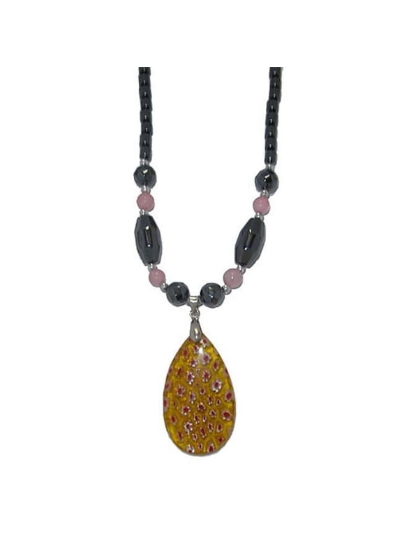 N3915YE Semi Precious Stone Necklace in Hematite