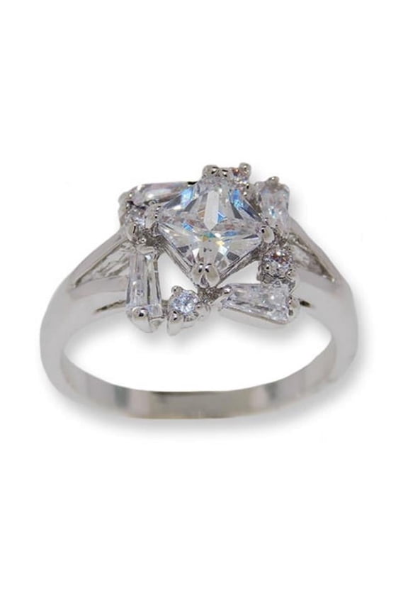 One tone silver White CZ's classic style ring