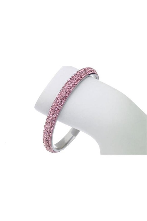 Pink 4 Row Austrian Crystal Stainless Steel Bangle - Pink