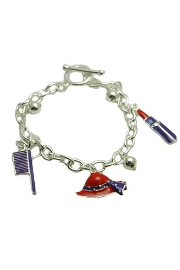 Designer Jewelry Red Hat Charm Bracelet 7 inch with enameled charms
