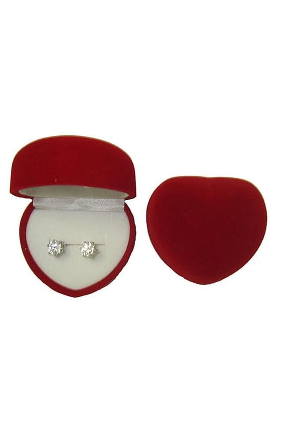 SIMULATED DIAMOND WHITE EARRINGS in DOMED HEART BOX