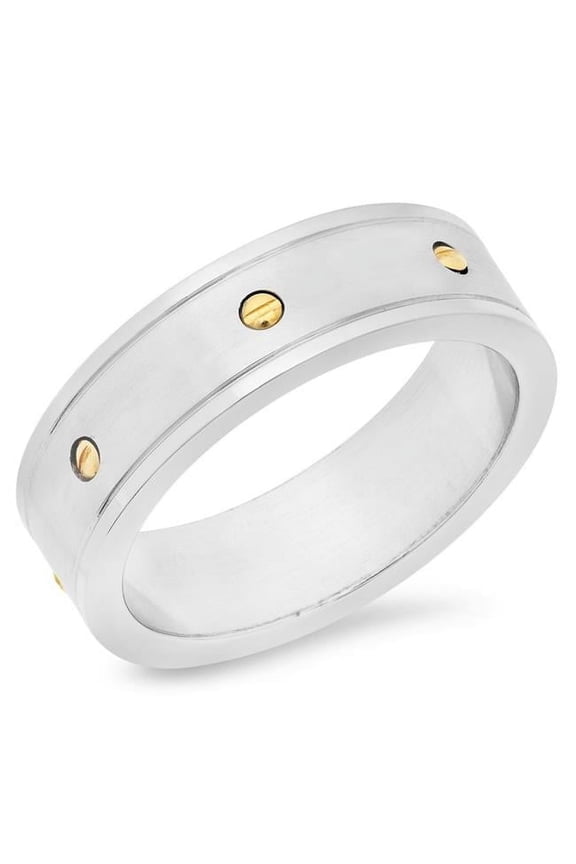Stainless Steel Ring Gold Plated Dots Design
