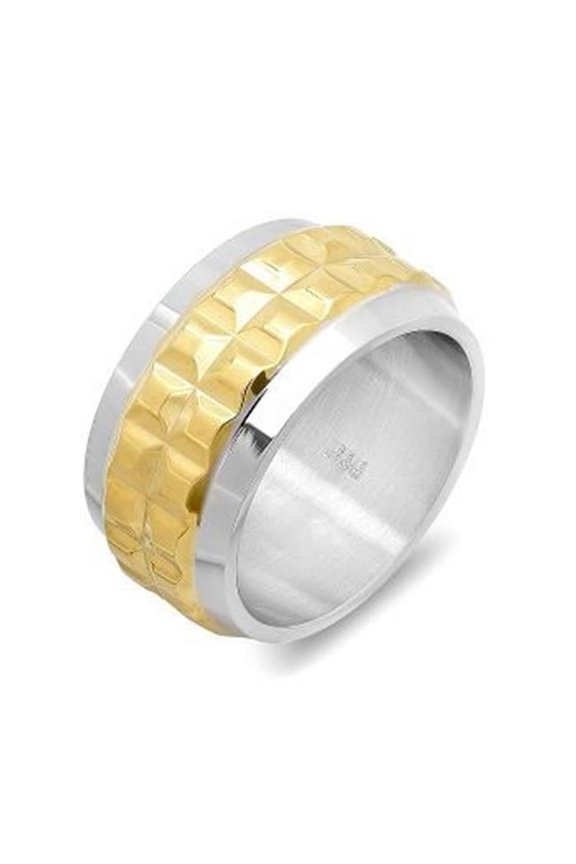 Stainless Steel Two Tone Ring with 18 Karat
