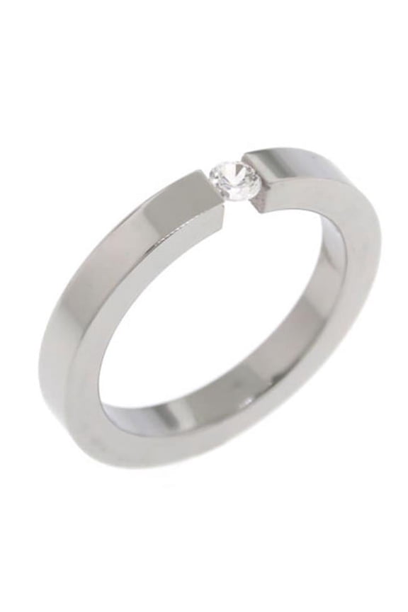 Stainless Steel.White CZ Ring