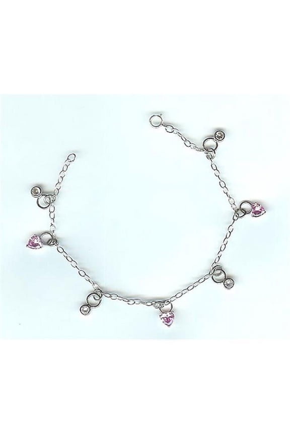 Sterling Silver & Pink CZ Charm Bracelet - 7 inches ASE013 099