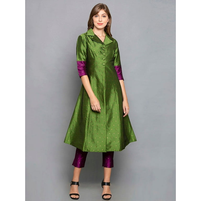 sironafashion Designer Kurtis Green Color Art Silk Woven Dress for Diwali Women s Size 2XL