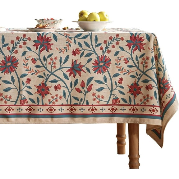 Designer Linen Small Rectangle Tablecloth,Vintage William Morris Wrinkle Resistant Floral Table Cloth,Decor Table Cover for Kitchen,Dining,Thanksgiving,Christmas,55"*71"-Dorodango B