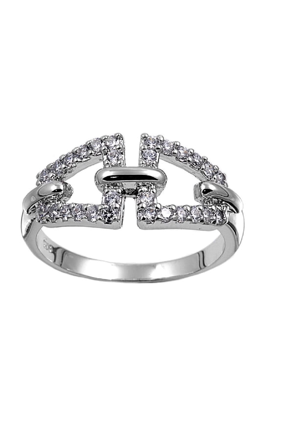 Designer Links Cubic Zirconia Ring Sterling Silver 925 Size 5