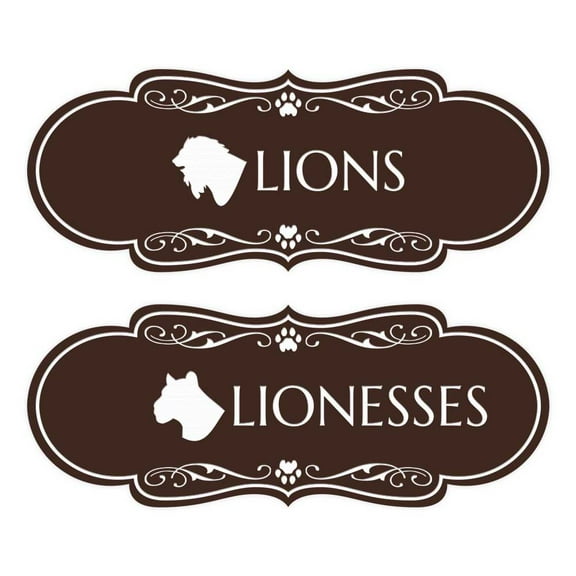 Designer Lions and Lionesses, Novelty Restroom Signs, set of 2 (Dark Brown) - Medium