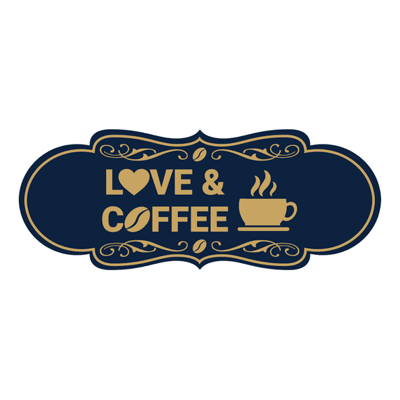 Designer Love and Coffee Sign (Navy Blue/Gold) - Large