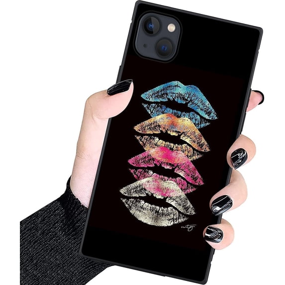 Designer Luxury Case for iPhone 15, Color lips Classic Checkered Style ...
