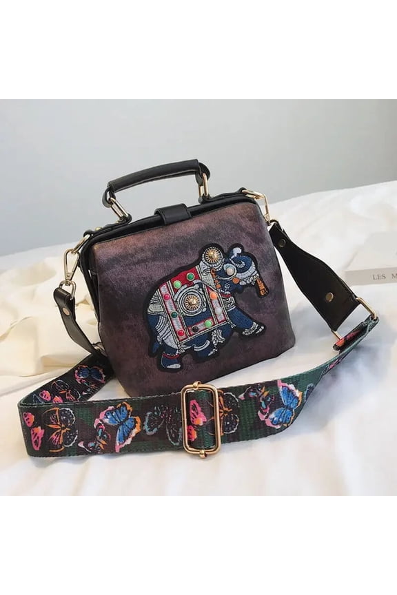 Crossbody Bags Elephant Embroidered Bags for Women Leather Handbag Messenger Bag Purses Satchels