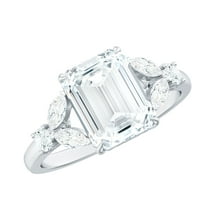Designer Moissanite Engagement Ring - 7X9 mm Emerald Cut Moissanite Ring - D-VS1 Grade, 925 Sterling Silver, US 4.00