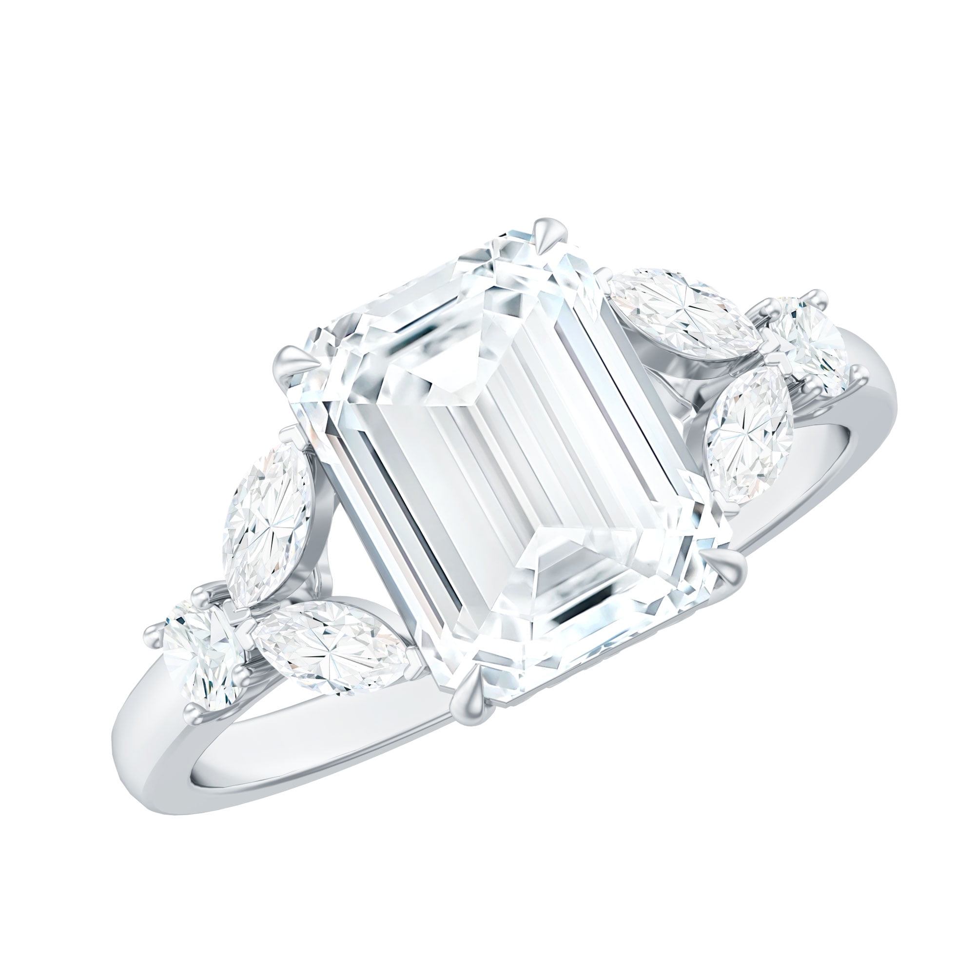 Designer Moissanite Engagement Ring - 7X9 mm Emerald Cut Moissanite ...