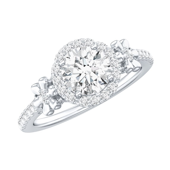 Designer Moissanite Engagement Ring with Side Stones (D-VS1 Quality, Rosec Jewels), 14K White Gold, US 11.50