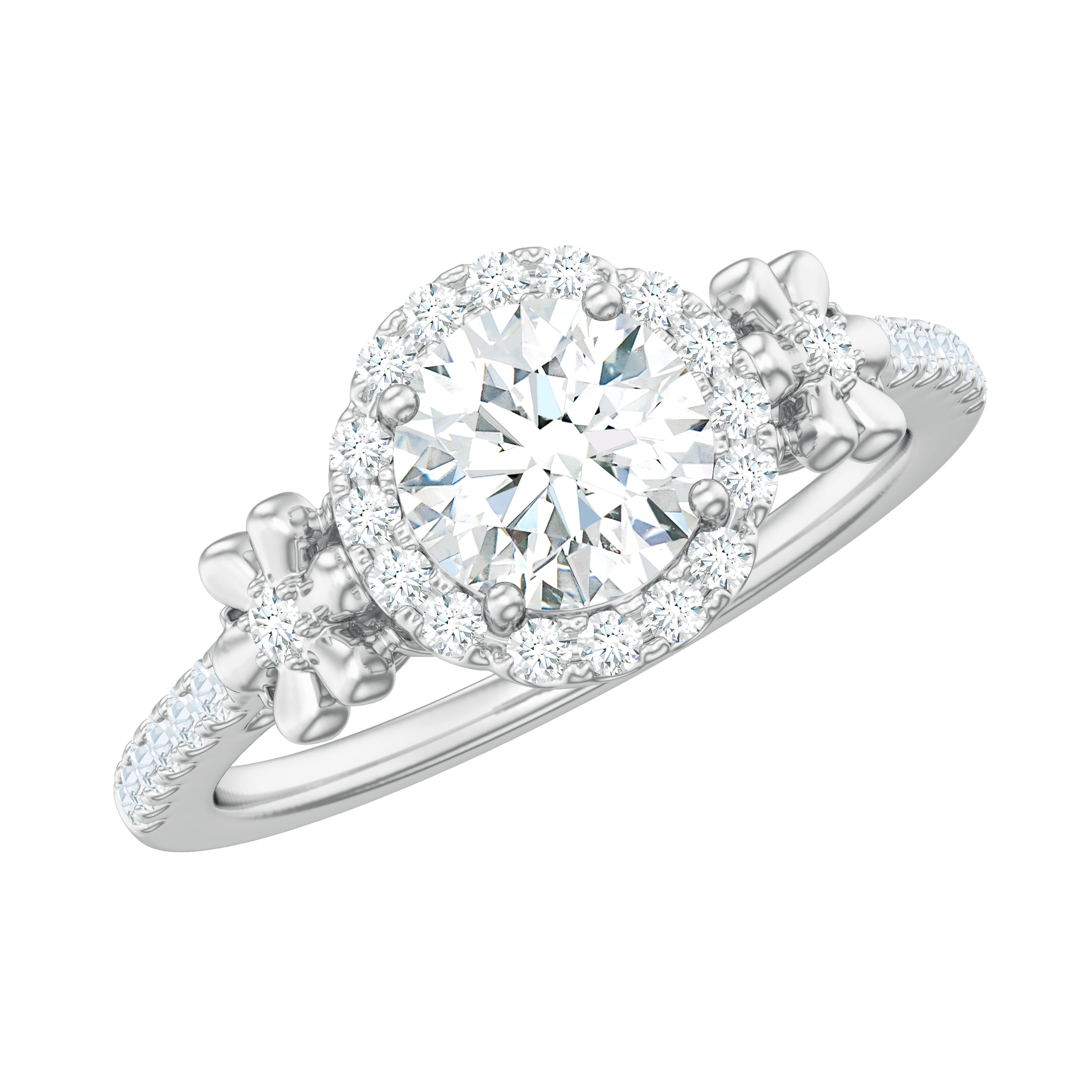 Designer Moissanite Engagement Ring with Side Stones (DVS1 Quality
