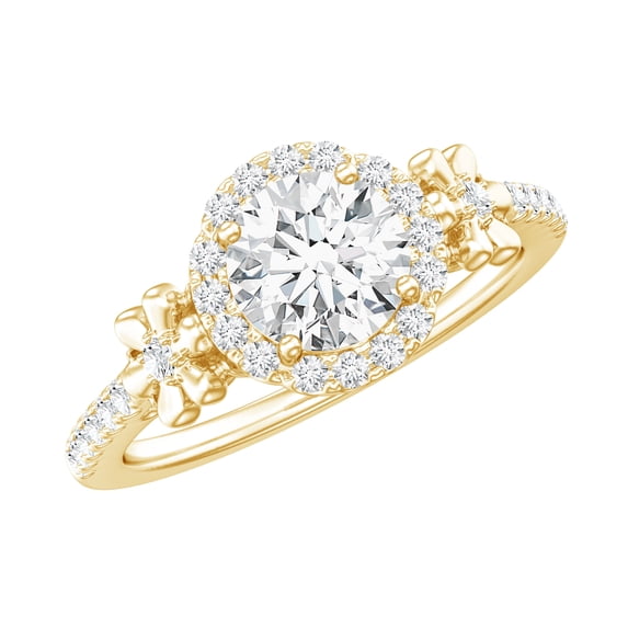 Designer Moissanite Engagement Ring with Side Stones (D-VS1 Quality, Rosec Jewels), 14K Yellow Gold, US 5.00