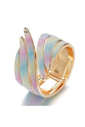 Designer Multi Color Feather Metal Cuff Bangle Openable Wide Charm Fashion Jewelry Bracelet