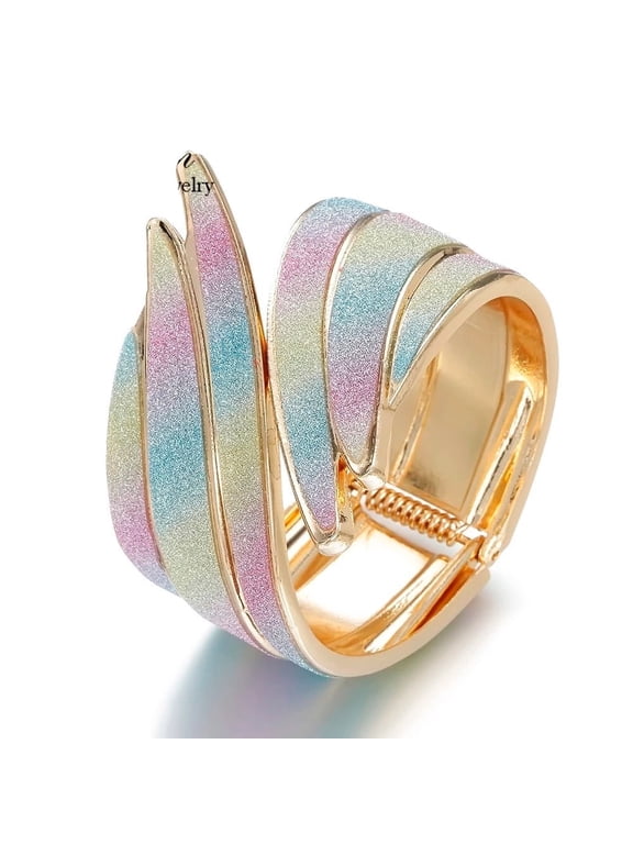Designer Multi Color Feather Metal Cuff Bangle Openable Wide Charm Fashion Jewelry Bracelet