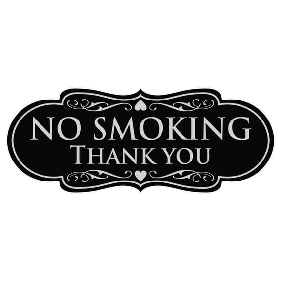 Designer NO SMOKING Thank You Sign - Black / Silver Small
