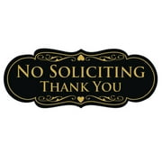 Designer NO SOLICITING Thank You Sign - Black/Gold - Medium | Elegant Door Plaque for a Polite Request