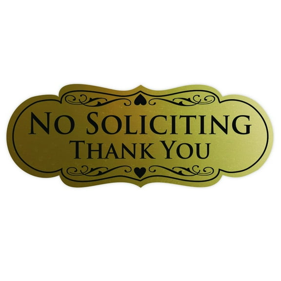 Designer NO SOLICITING Thank You Sign - Brushed Gold Large