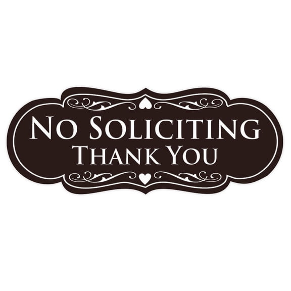 Designer NO SOLICITING Thank You Sign - Dark Brown Medium