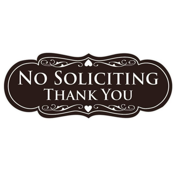 Designer NO SOLICITING Thank You Sign - Dark Brown Small