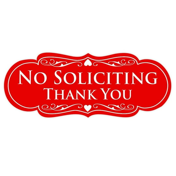 Designer NO SOLICITING Thank You Sign -Red Medium