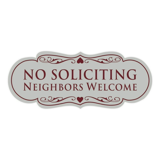 Designer No Soliciting Neighbors Welcome Sign(Light Grey / Burgundy) - Medium
