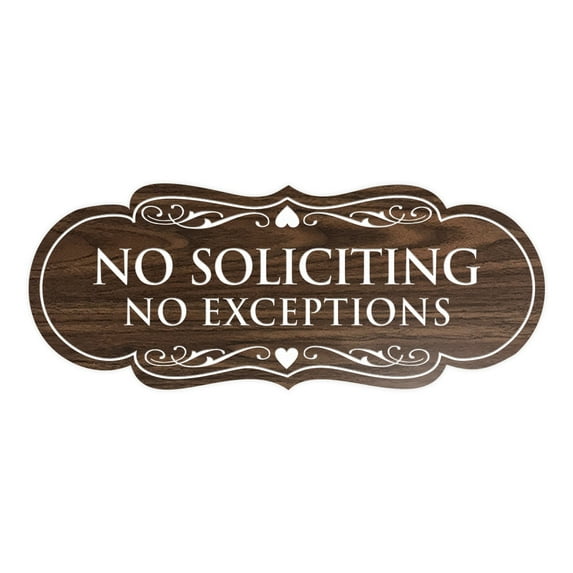 Designer No Soliciting No Exceptions Sign(Walnut) - Medium