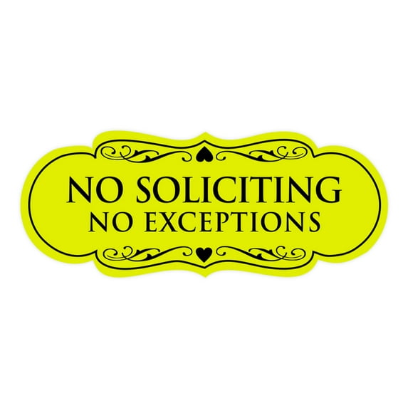 Designer No Soliciting No Exceptions Sign(Yellow / Black) - Large