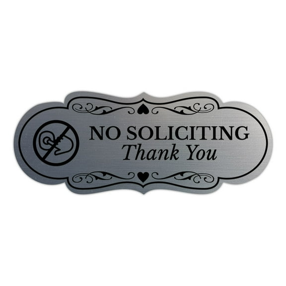 Designer No Soliciting Thank You (Doorbell) Sign (Brushed Silver) - Large