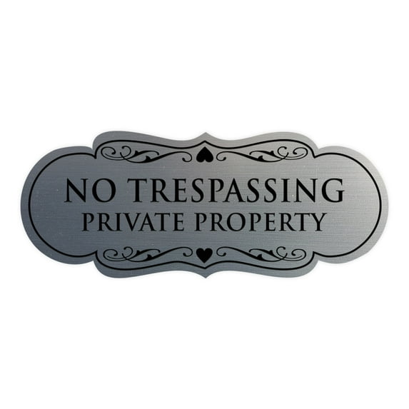 Designer No Trespassing Private Property Sign(Brushed Silver) - Medium