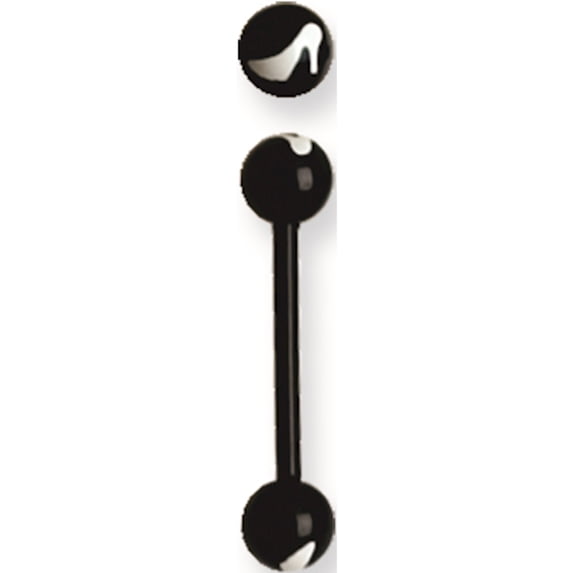 Designer Non Metal Acrylic 14G 5/8 In. Lg High Heel In White On Black Barbell Made China -Jewelry By Sweet Pea Creations