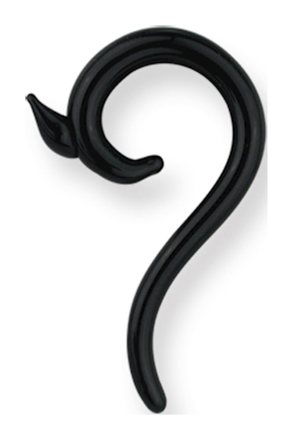 Designer Non Metal Pyrex Glass Long Curl Plug Solid Colors 0G (8.2Mm) Black Made In China -Jewelry By Sweet Pea Creations
