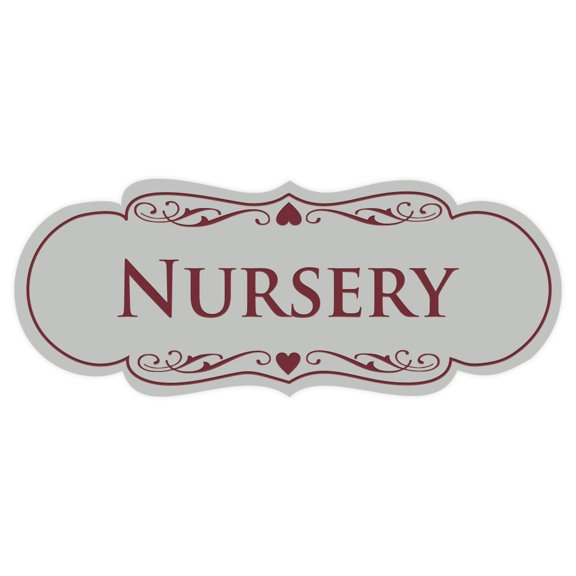 Designer Nursery Sign(Light Grey / Burgundy) - Large