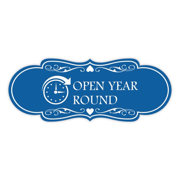 Designer Open Year Round Sign (Blue) - Large