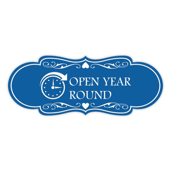 Designer Open Year Round Sign (Blue) - Medium
